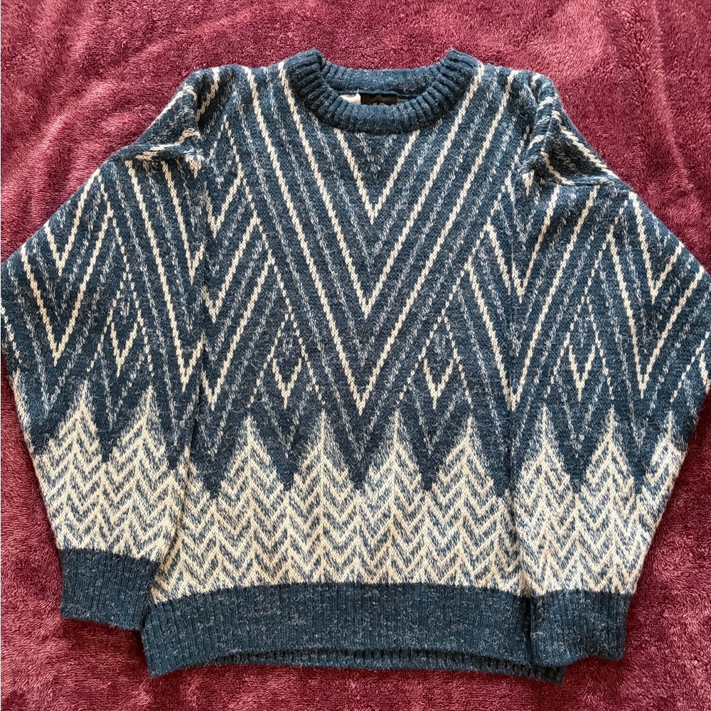 Men's Blue and Cream Sweater